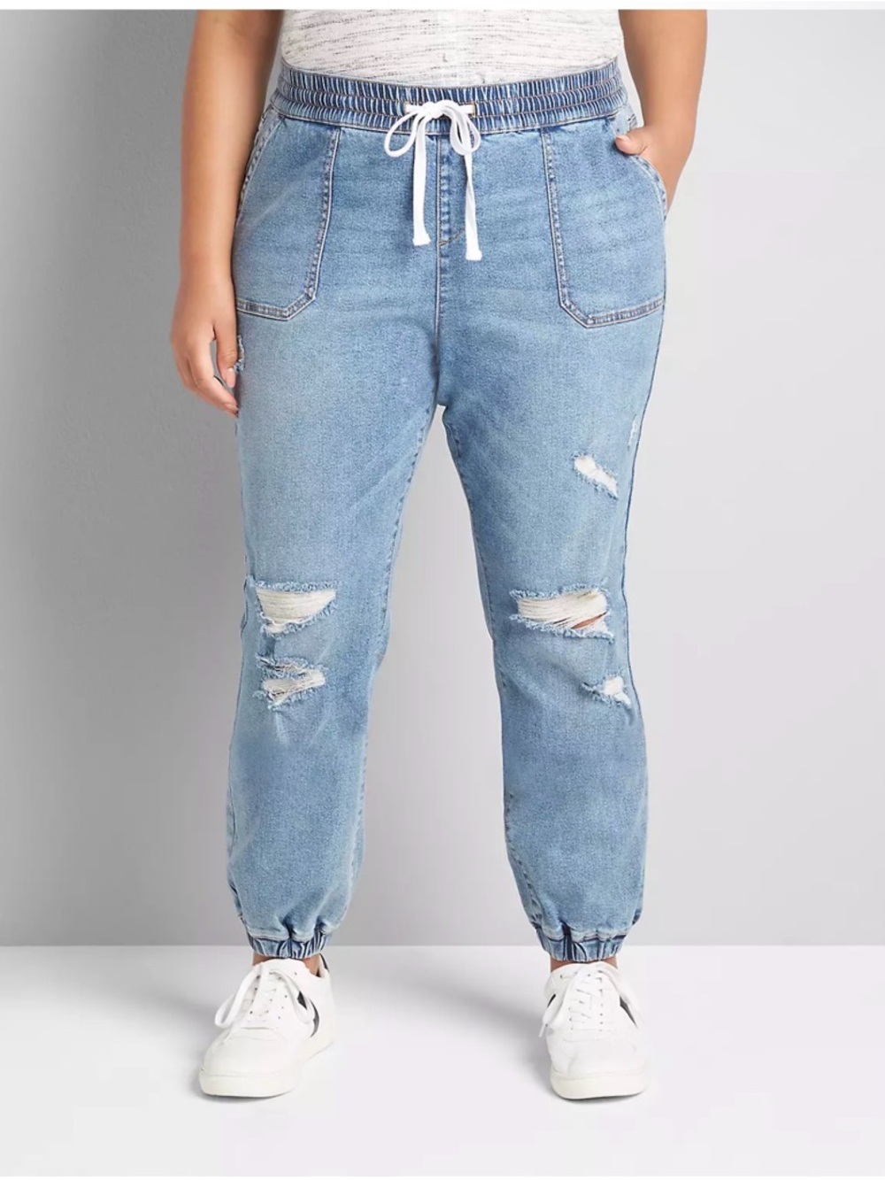 Lane Bryant Light Wash Distressed Boyfriend Jog Jeans